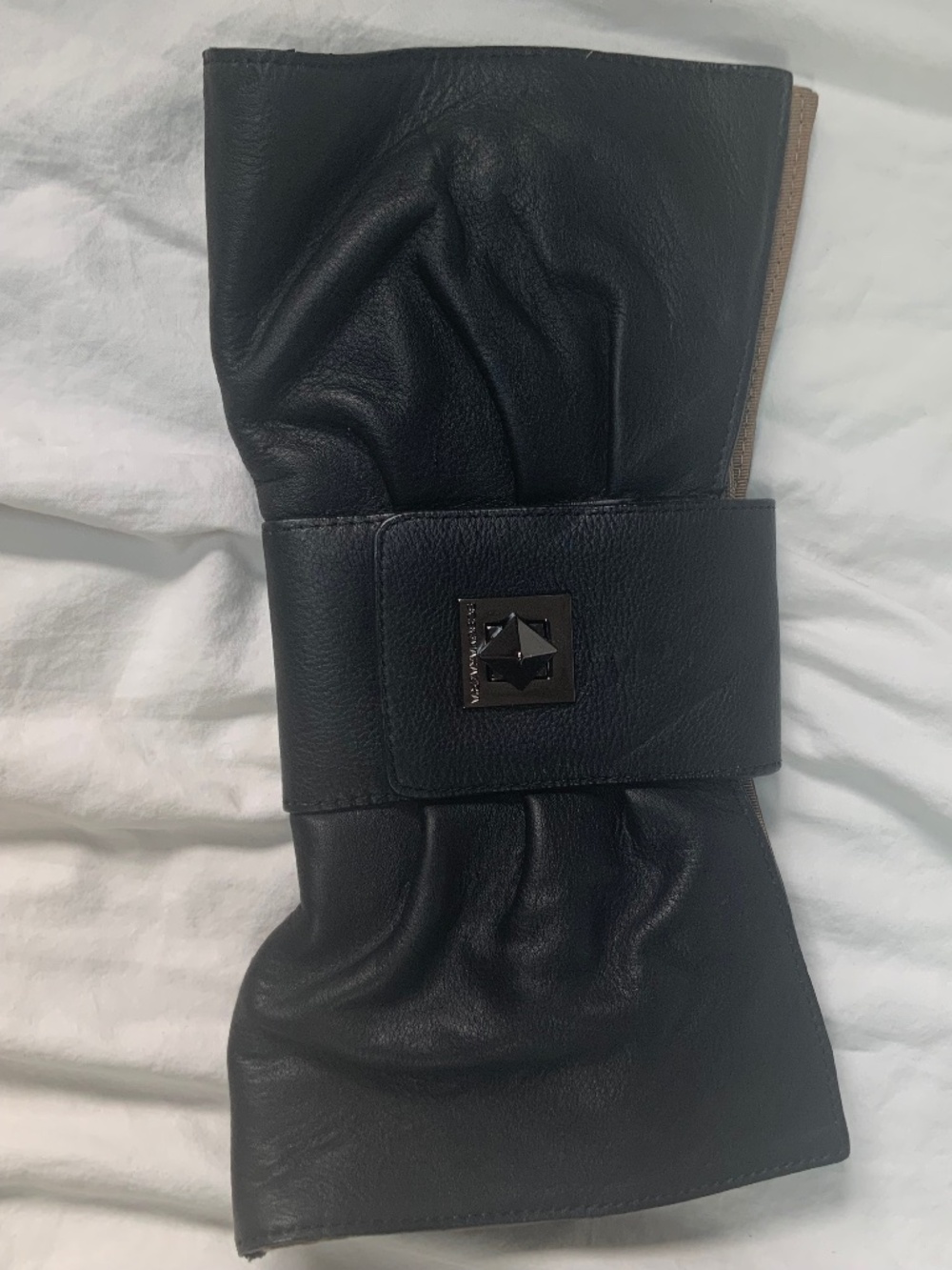BCBG MaxAzria Black Leather Bow Clutch